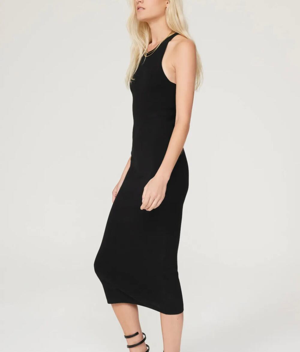 A.L.C. Black Ribbed Knit Midi Tank Dress MEDIUM Bodycon Racerback Designer $285